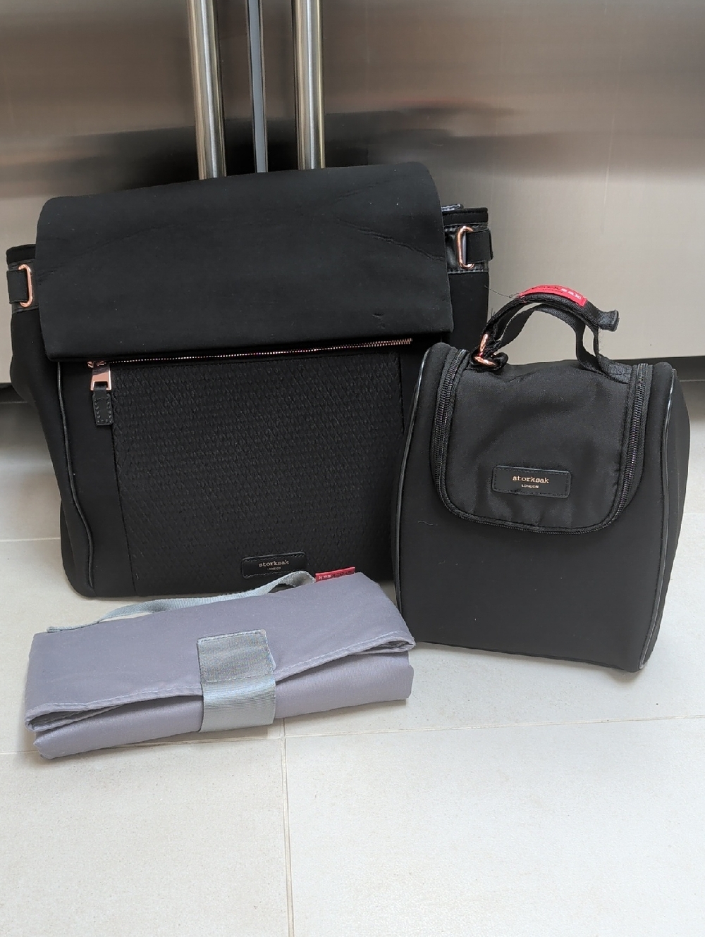 Storksak Black Baby Backpack Bag with Accessories - Like New
